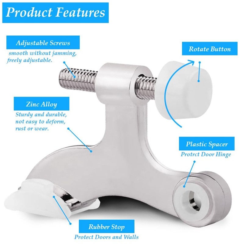 OBTANIM 8 Pack Hinge Pin Door Stopper Heavy Duty Metal Adjustable Door Stops gallery