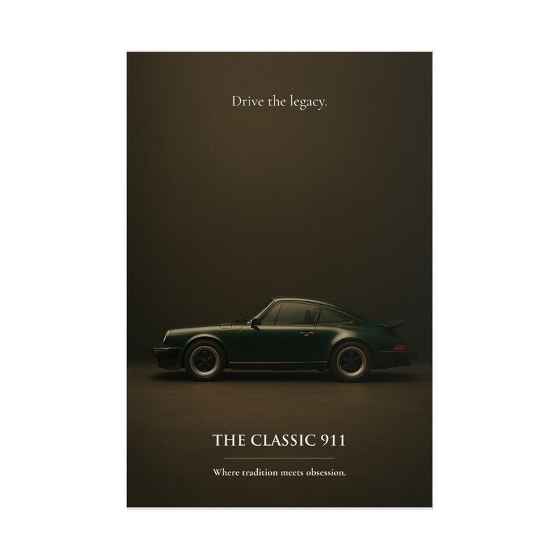 Porsche 911 Green Poster – Classic Racing Sports Car Wall Art Print Garage Decor