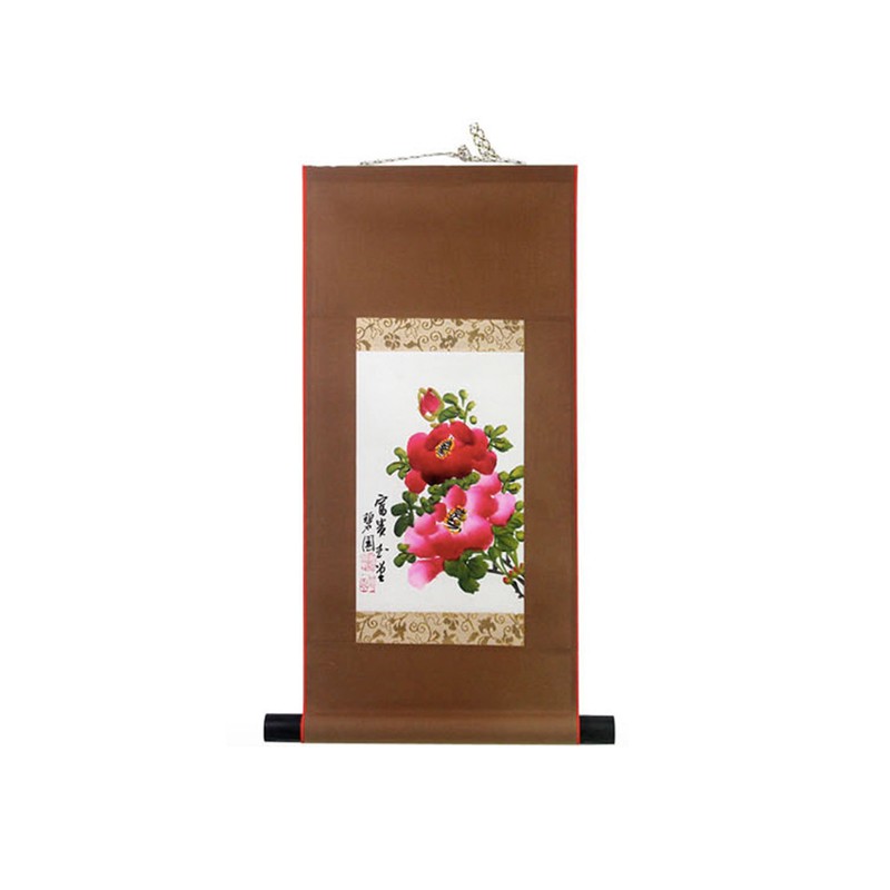 Korean Traditional Handwriting Wall Scroll Poster Mini 18″ Gift Peony / Bamboo