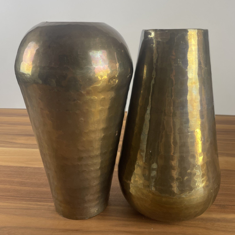 VTG Lot of 2 Hosley Solid Brass Dimpled Hand-Hammered/Dim Vase 12" Made in India gallery