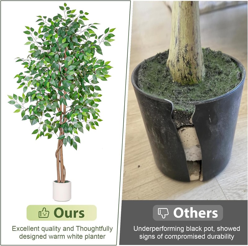 6FT Artificial Ficus Tree with White Planter, Realistic Faux Silk Indoor Outdoor gallery