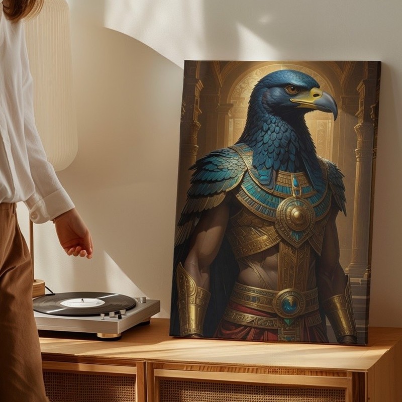 Canvas Wall Art a Detailed Illustration of an Anthropomorphic Falcon Deity gallery