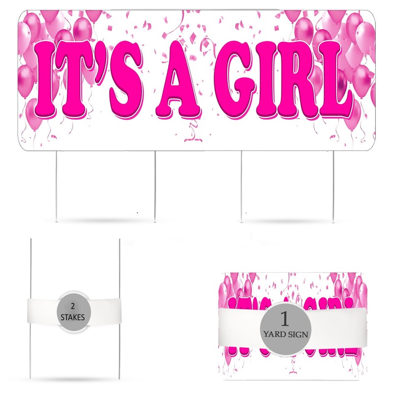 Its A Girl Congratulations Baby Gender Reveal Yard Sign, Stakes, 48x16 Inch gallery