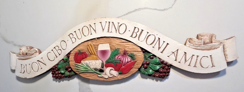 Vintage Al Pisano Italian Art: Buon Cibo, Vino, Amici- Good Food, Wine, Friends