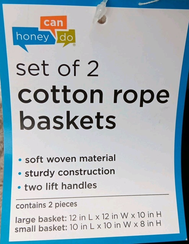 Cotton Woven Rope Baskets With Handles 6X12” Set Of Two gallery