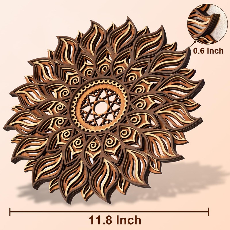 11.8 Inch Sun Wall Decor, Wooden Mandala Wall Art, Hollowed-out Sun Hanging S... gallery
