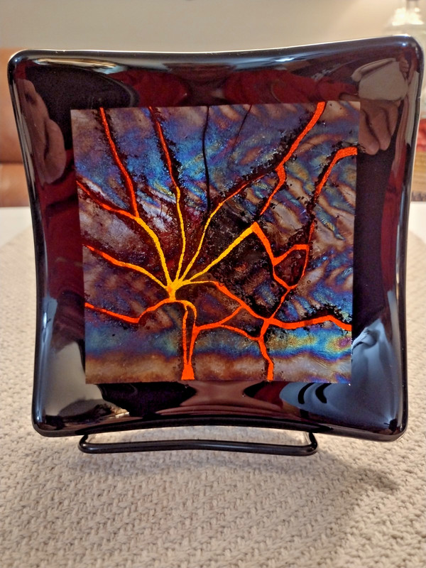 Art Glass Modern Iridescent Fused Decorative Glass 6" X 6" Square Dish gallery