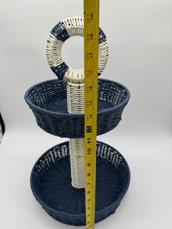 New Ciroa Hello Summer 2 Tier Plastic Wicker Serving Stand Basket Beach Coastal gallery