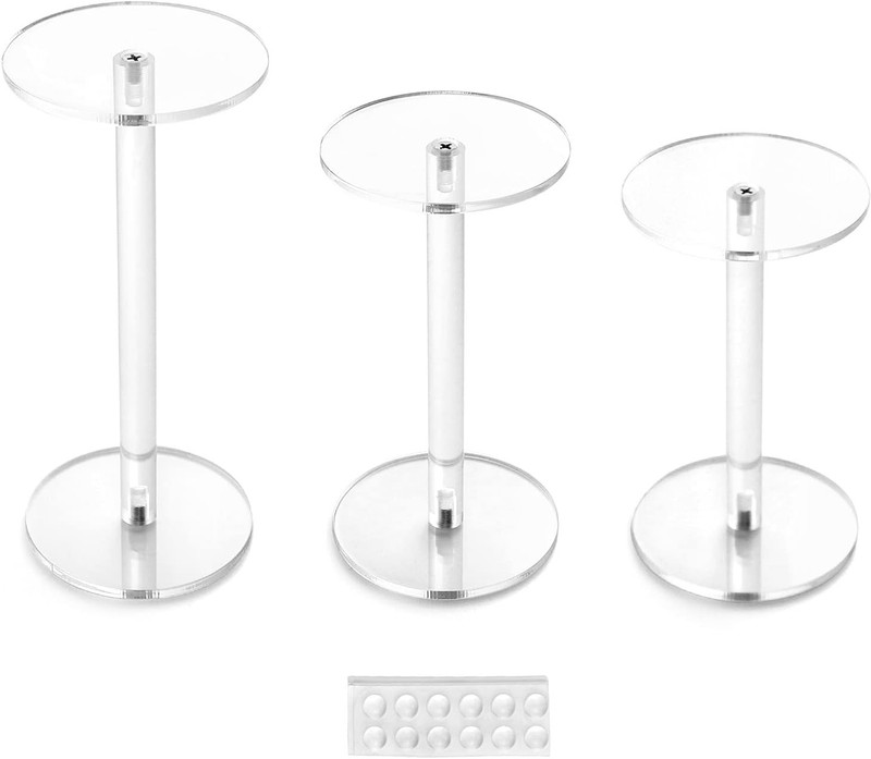 QWORK Round Acrylic Display Stand, Premium Clear Riser Stands, Set of 3 