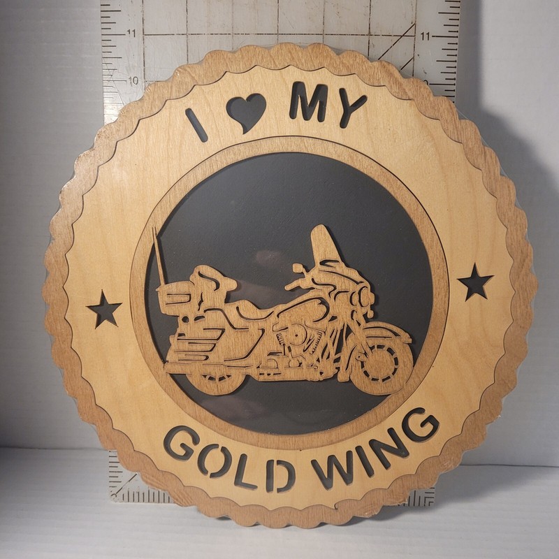 I LOVE MY GOLDWING Motorcycle Wooden 11″ Diameter Plaque/Sign/Wall Hanging