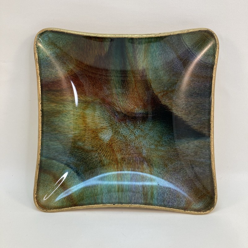 Art Glass Dish Leather Pig Skin Back Seetusee Mayfair Canada Vintage