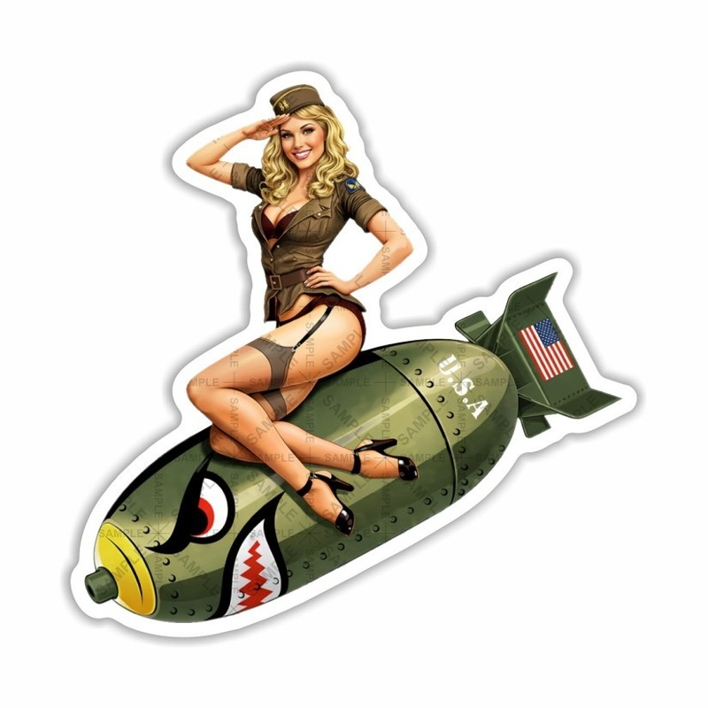 Vintage Pin Up Bomb Girl Sticker WWII Style Blonde Decal USA Nose Art