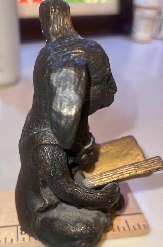 Vtg Andrea by Sadek cast iron black rabbit reading paper weight book end 3x4.5 gallery