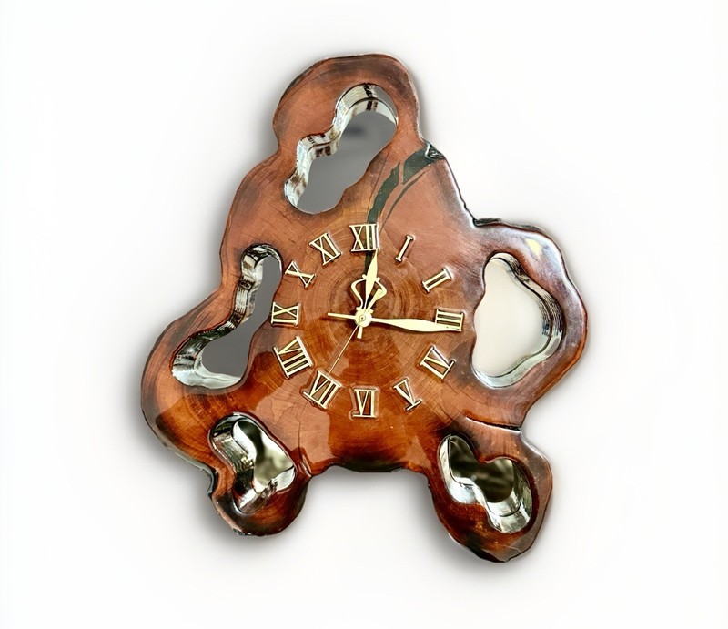 Vintage Live Edge Burl Wood Wall Clock Mid Century Modern Resin Slab Folk Art