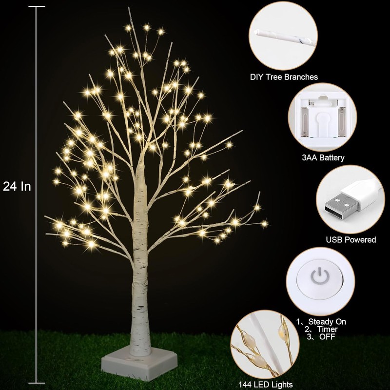 144 LED Birch Tree Lights, DIY Artificial Tree Lamp Timer Battery/USB Operated, gallery