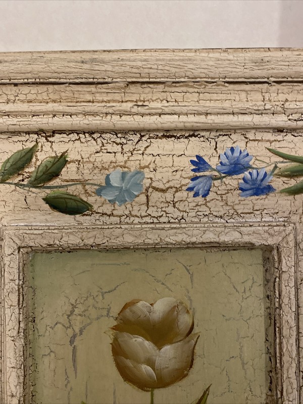 Flower Crackle Look Picture Built In Frame 13x15 Painted Cream, Green, Blue Red gallery