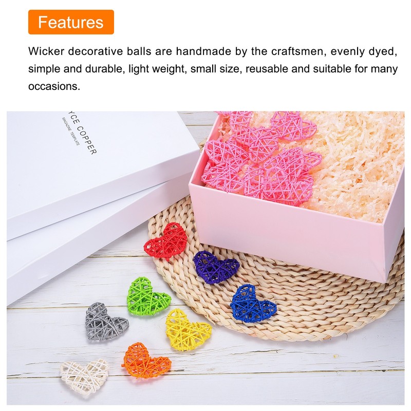 12Pcs Heart Rattan Ball Vase Filler Home Decoration Light Grey 2.36 in gallery
