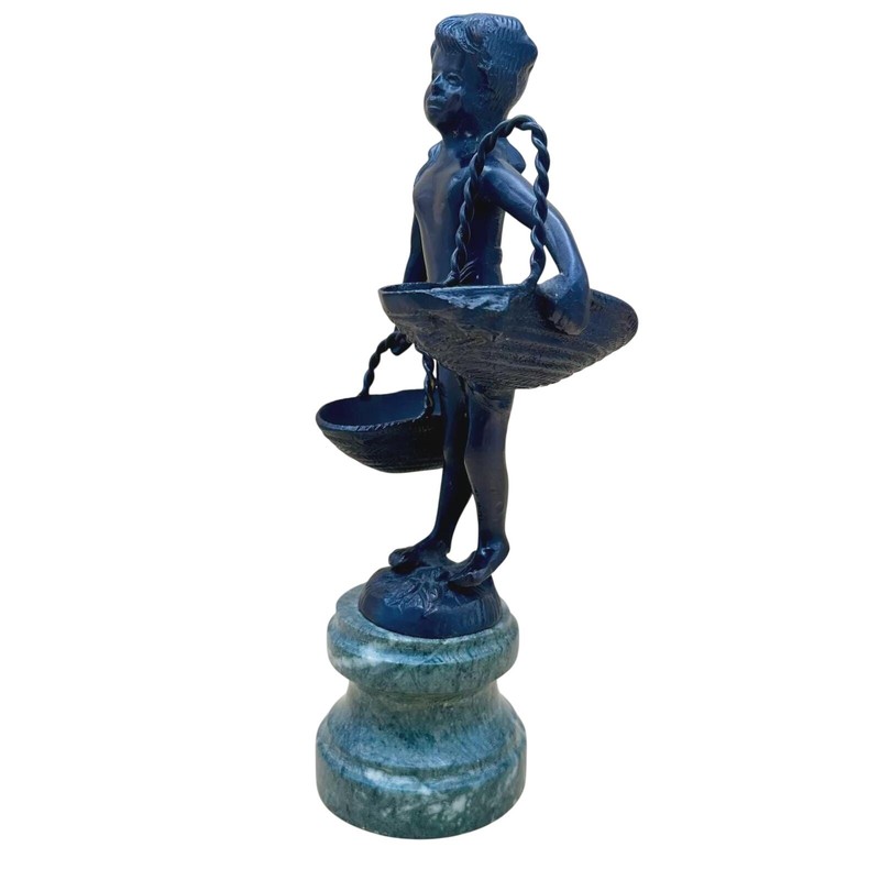 Bronze Sculpture Girl with Two Baskets Art Nouveau Marble Base ~ 11.5″ (Bizard?)