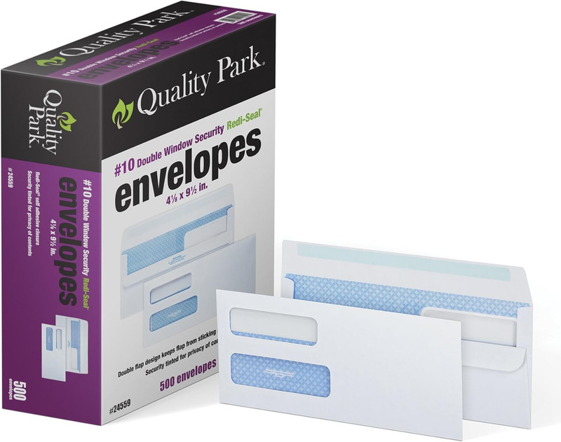 #10 Double-Window Self-Seal Security Envelopes, for Business Statements, Invoice