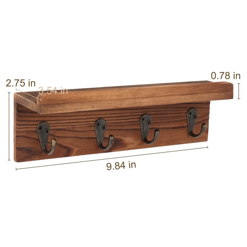 Rustic Key Holder for Wall, Farmhouse Wall Shelf with 4 Hooks, Wall Mounted Key gallery