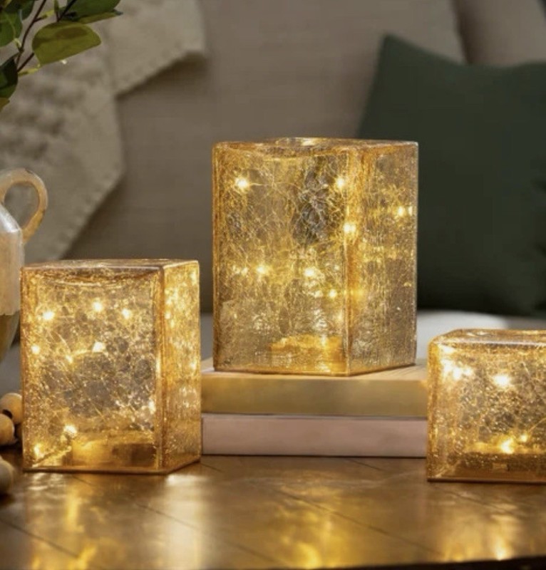Evergreen, 3 Pk - LED Glass Cubes Towers | Hand-blown Glass gallery