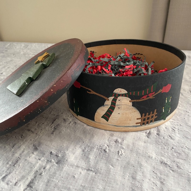Primitive Snowman Small Lidded Box Winter Folk Art Style Christmas Home Decor gallery