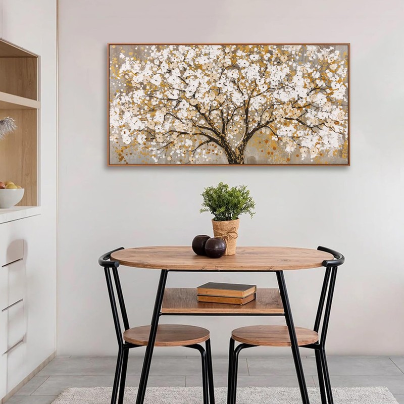 Framed Wall Art Print Gold Tree Of Life Modern Artwork Canvas Painting Gold T... gallery