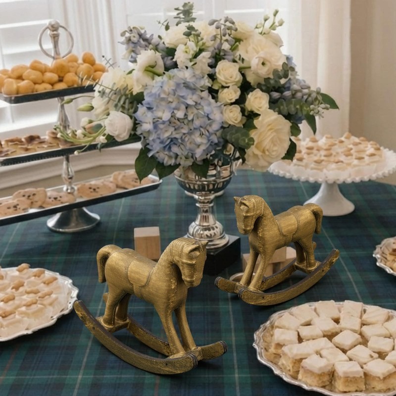 6 Pack Baby Shower Wooden Vintage Rocking Horse Table Decoration for Blue Gre... gallery
