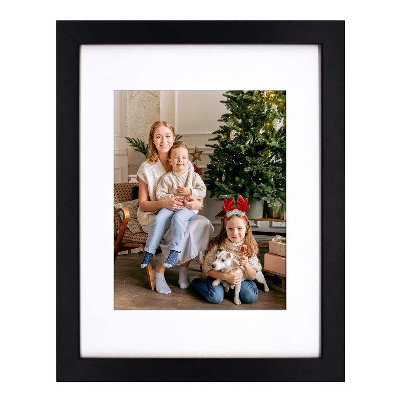 Modern 11x14 Black Picture Frame with White Mat Easy Install Wall Hanging