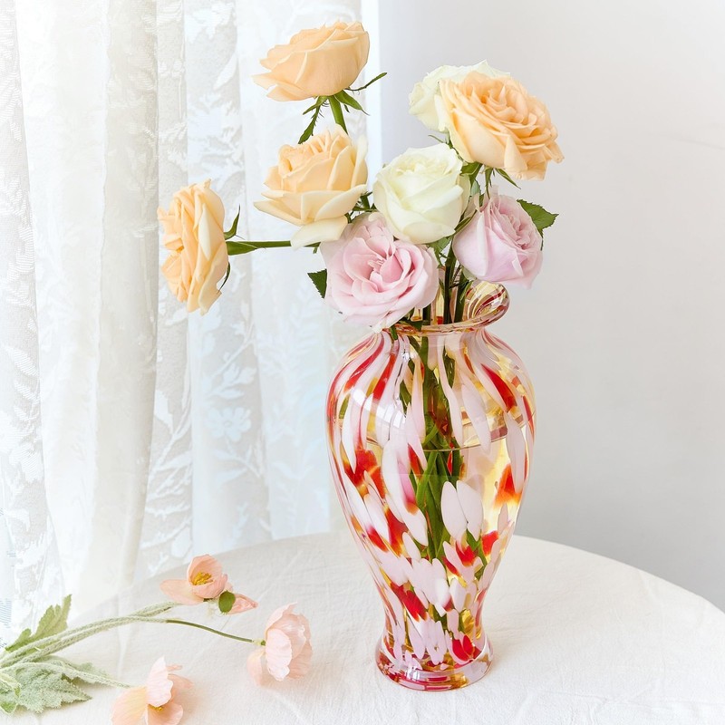 Hand Blown Glass Vase for Flowers, 12 Inch Tall Crystal Flower Vases for Bouq... gallery