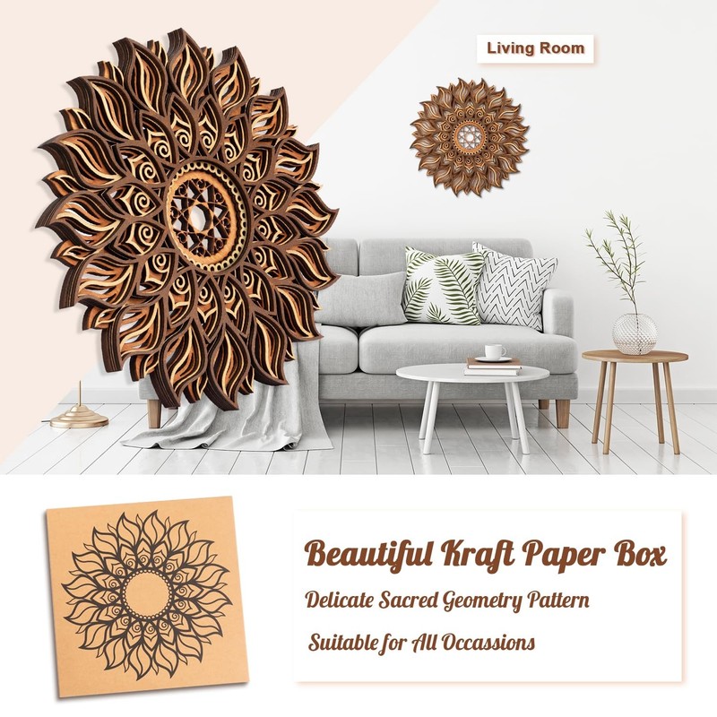 11.8 Inch Sun Wall Decor, Wooden Mandala Wall Art, Hollowed-out Sun Hanging S... gallery