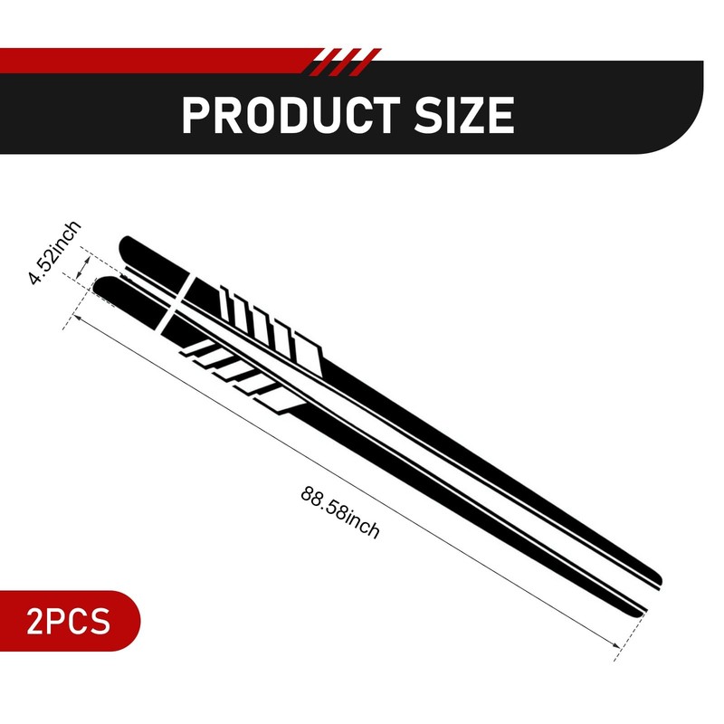 2 PCS Car Side Skirt Decals, 4.52" x 88.58" DIY Long Stripes Stickers, Waterp... gallery