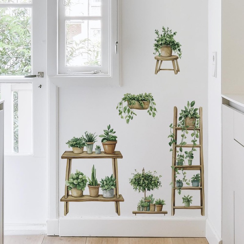 Wall Stickers Botanical Plant Shelf Removable Apartment Living Room Decor