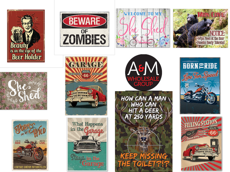 12″ x 17″ Metal Tin Signs: MAN CAVE, Garage, Motorcycle, She Shed – Home Decor