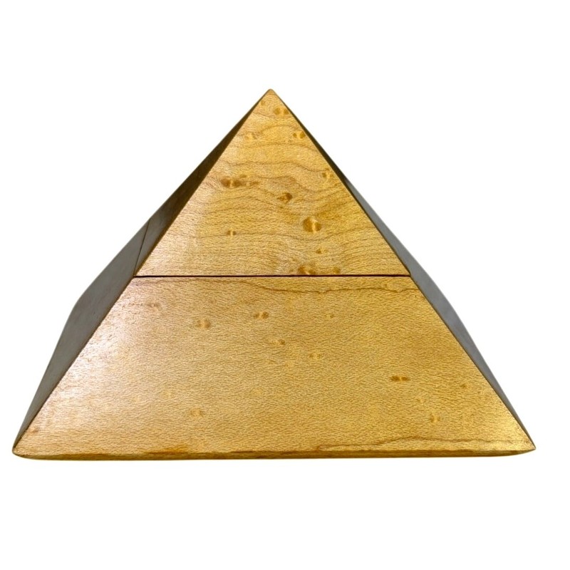 Wooden Bird’s Eye Maple Pyramid Trinket Box 3″ Tall x 4″ Square Base-Excellent