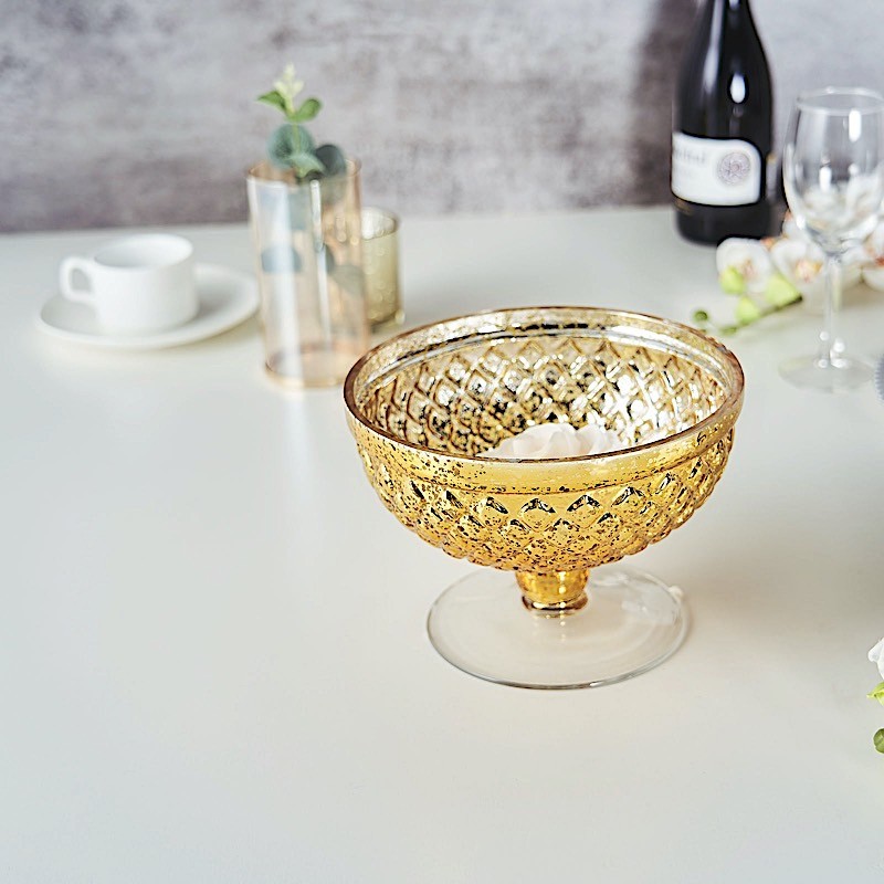 GOLD 8" Mercury Glass Compote Vase Bowl Centerpieces Event Wedding Party Supply gallery