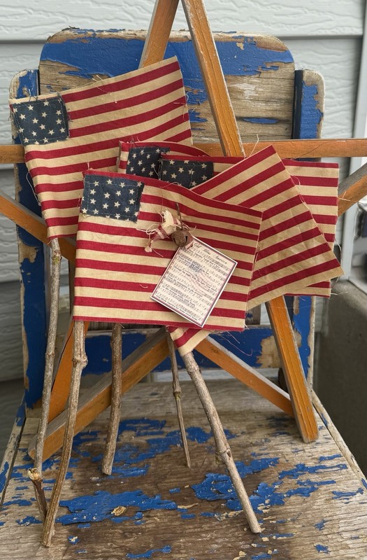 5 Rustic Grubby Primitive Style American Flags Small Decor Handmade Staind USA