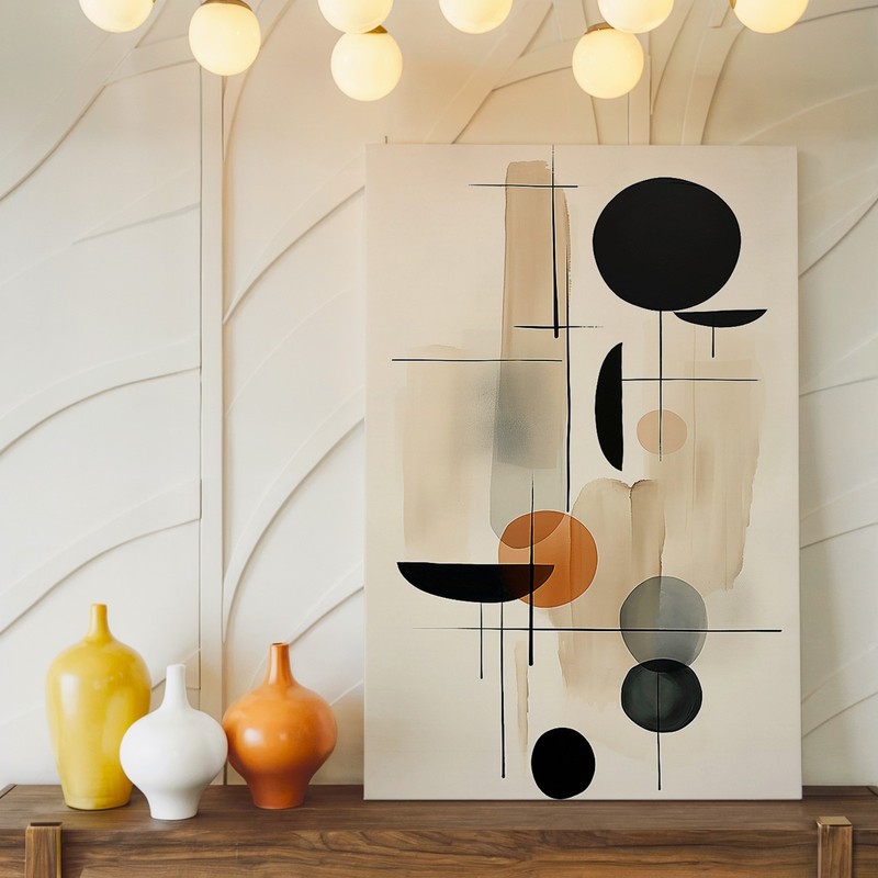 Modern Abstract Geometric Canvas Wall Art In Neutral Black And Beige Tones Home gallery