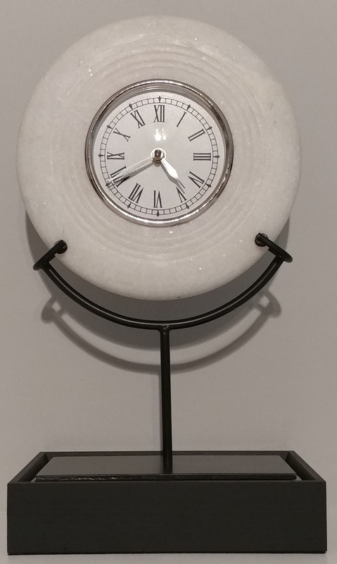 NEW!! Young Town Quartz White Marble Clock Made In India 15"High gallery