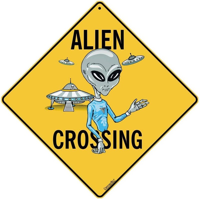 CROSSWALKS Alien Crossing Aluminum Yellow Caution Warning Sign 12″ X 12″