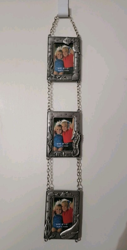Vintage Pewter Sea Themed Wall Hanging 3 Piece Photo Frames Each Holds 2x3in