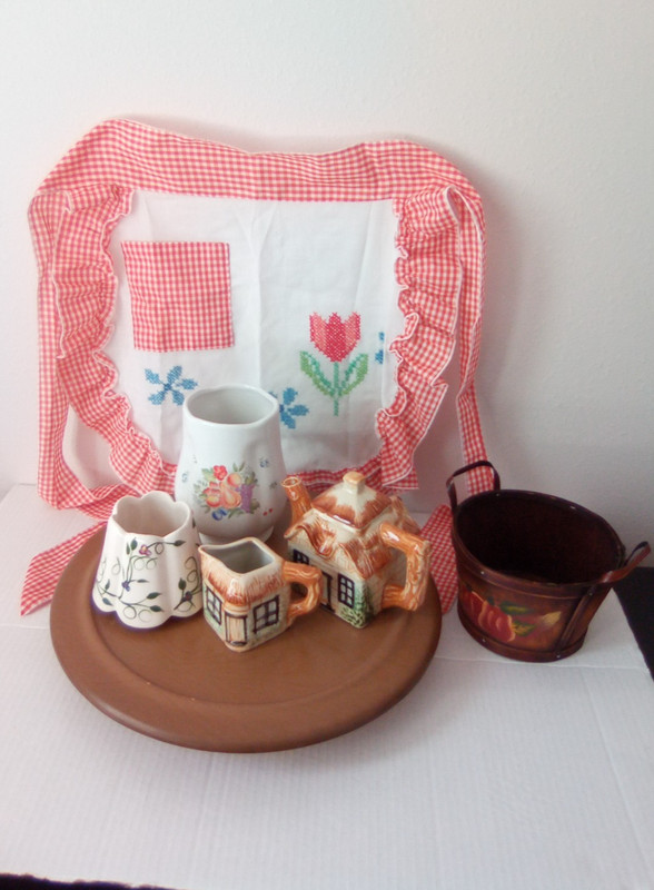 Basket Vase Lamp Tea Pot Lazy Susan Group Lot Vintage GRANNY CORE #7