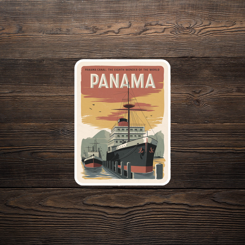 Vintage Travel sticker: Panama Canal 8th Wonder of the World Ship Art Print #315