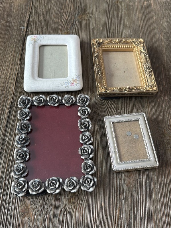 4 peice Small Gallery Picture Frame Lot Silver Floral Angel victorian gold mini
