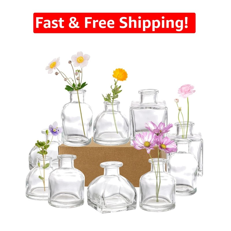Adorable 10 Mini Clear Glass Vases – Perfect for Short Flower Arrangements