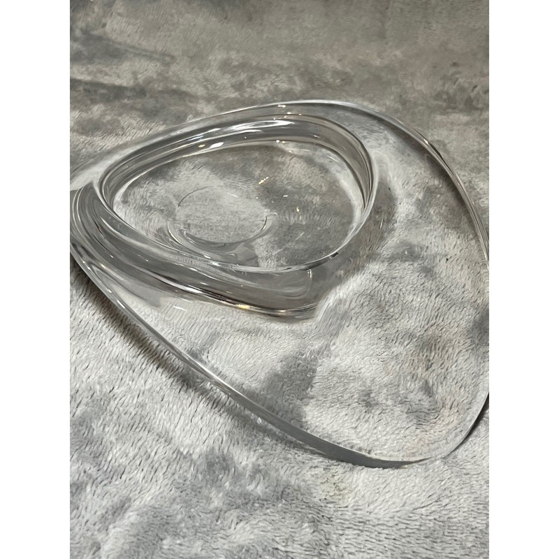 Clear Heavy Art Glass Bowl Ashtray Modernist Swirl MCM Style Catchall Decor
