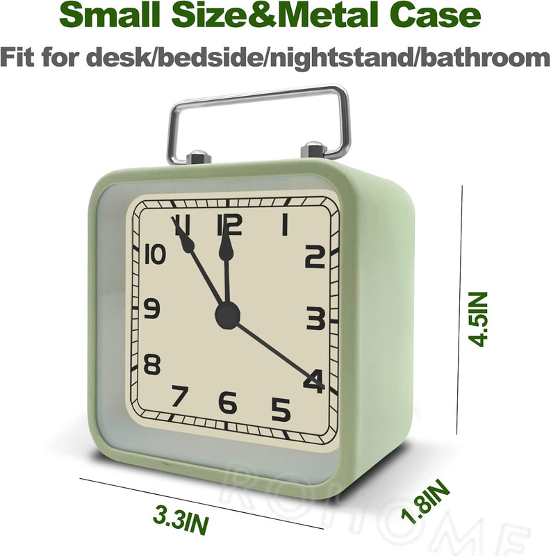 Rohome Small Alarm Clock, Retro Silent Quartz Movement with Night Light, Decorat gallery