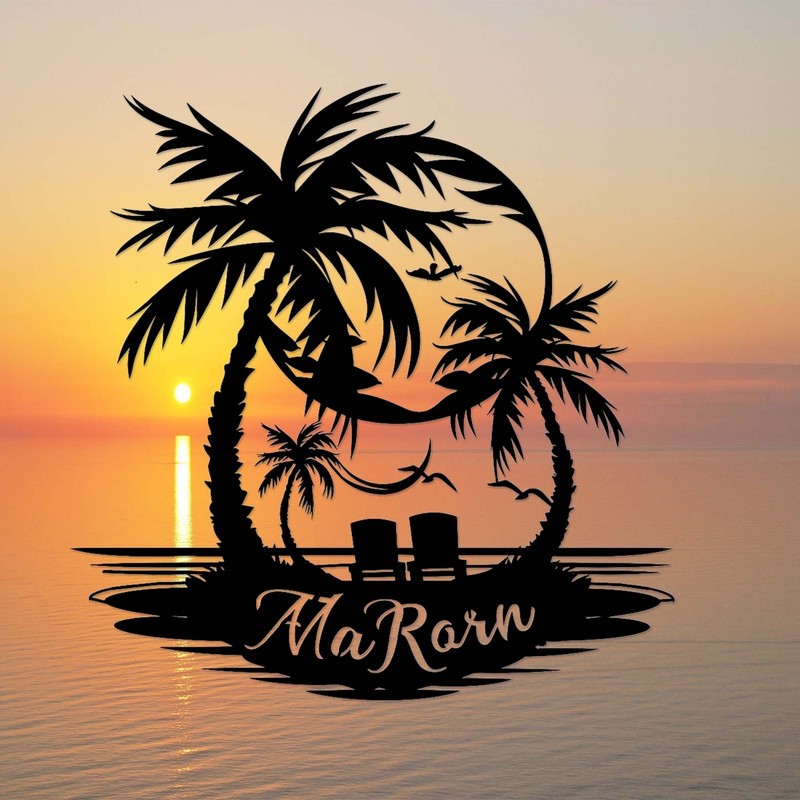 Custom Palm Tree Sign,Beach House Decor,Metal Palm Tree Wall Art,Personalized