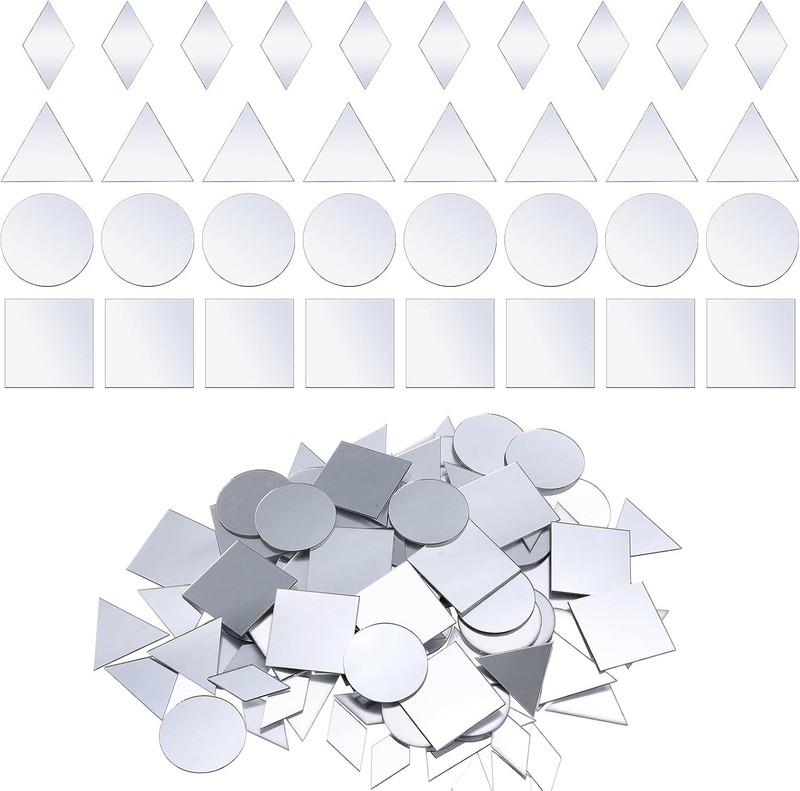 120Pcs Small Mirrors for Crafts, 4 Shapes Mini Mirror Pieces for Crafts Self …