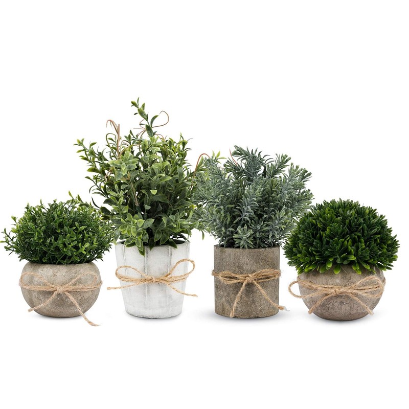 PENGYEE 4 Pack Small Fake Plants in White Pulp Pot for Home Decor Artificial